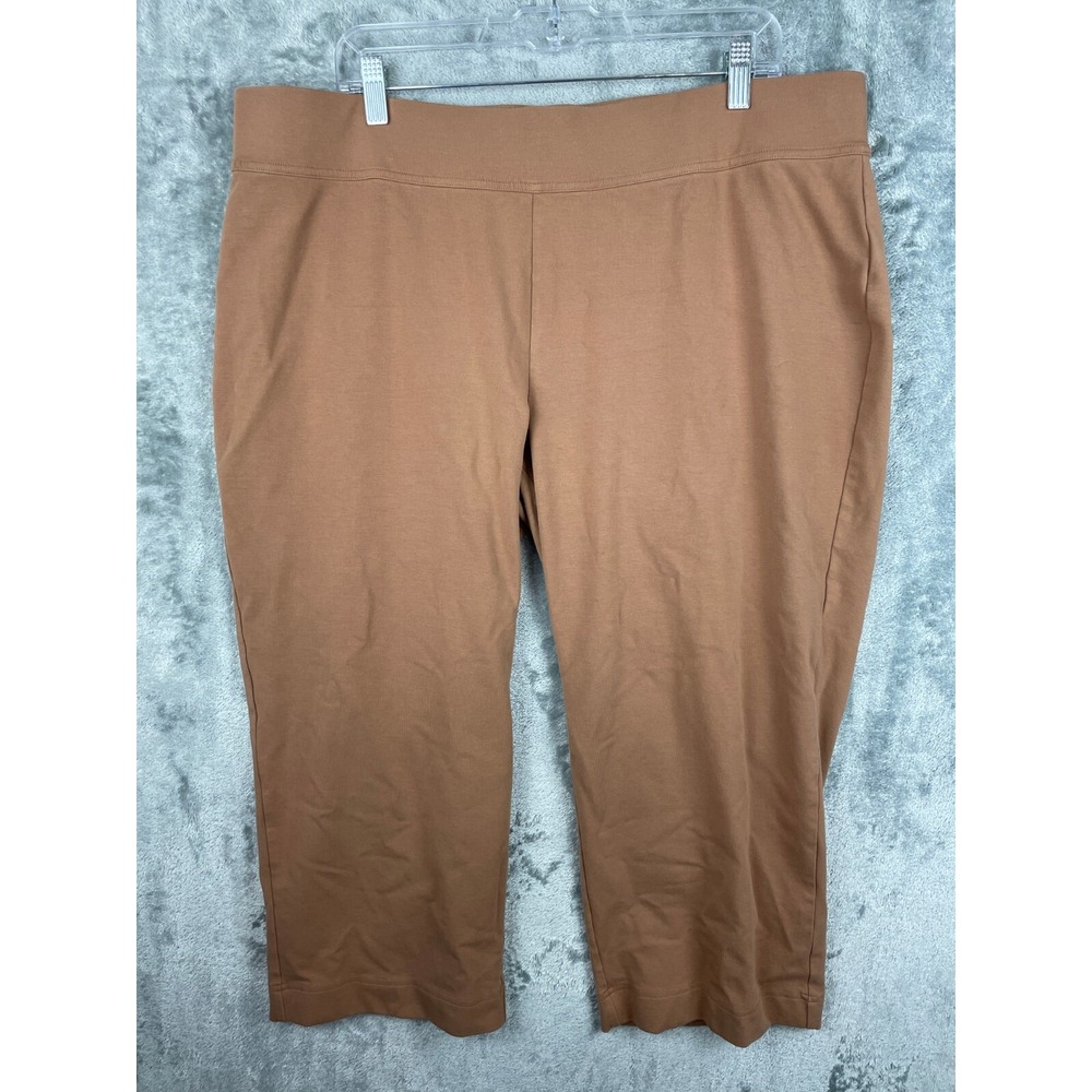 Lands End Pants Womens 2X / 20W Tan High Rise Pull On Cropped Cotton Stretch